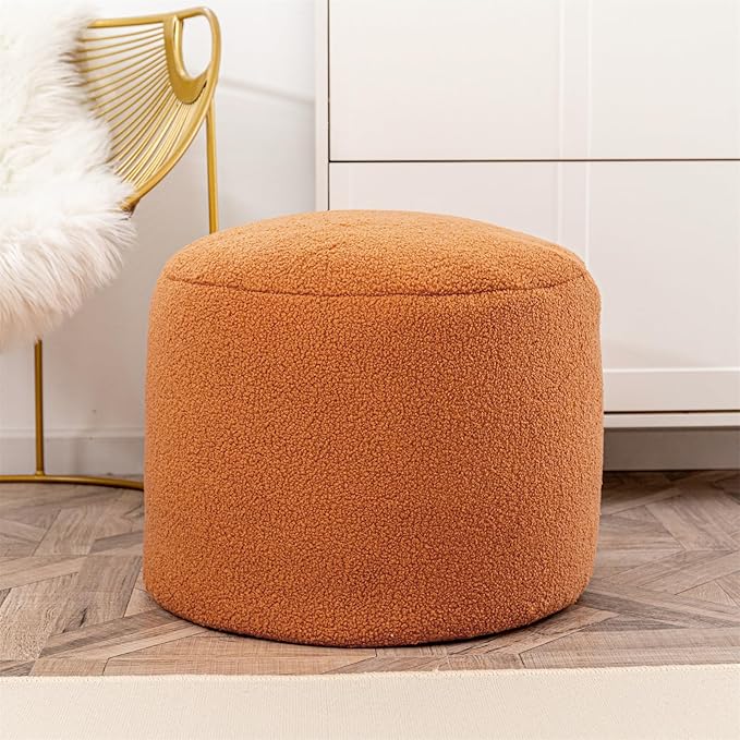 Round Pouf Ottoman 20 x 20 x 14 Inches Boho Poof Home Decor Floor Pouffe Ottoman Foot Rest for Couch Sofa Bean Bag Chairs Living Room Bedroom Orange