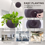 Vencer 11 Inch Round Resin Rattan Hanging Planters,Self Watering Hanging Basket for Indoor Outdoor Plants,Hanging Flower Pots with Drain Hole and Metal Chain,Water Indicator,Coffee,VF-A15-C