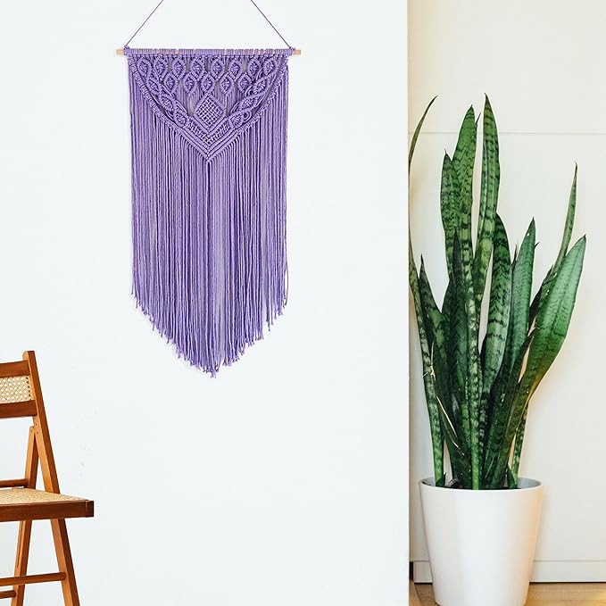 Winterdemoon Macrame Wall Hanging Boho Woven Tapestry Home Decor Purple
