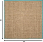 SAFAVIEH Area Rug 8' Square - Natural Fiber Collection - Natural & Teal, Seagrass, Basketweave Pattern with Border (NF114R)