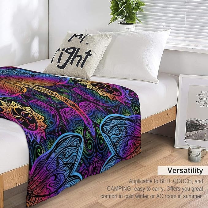 Mandala Boho Throw Blanket Colorful Dragonfly Sun Bohemian Blanket for Sofa Bed Couch Chair Or Dorm 40"x50"