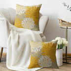 Yellow Cream Grey Gray Pillow Covers 20X20 Inch Set of 2, Modern Dahlia Floral Print Decorative Throw Pillow Covers Outdoor Farmhouse Cushion Case for Home Couch Sofa Bed Decoration