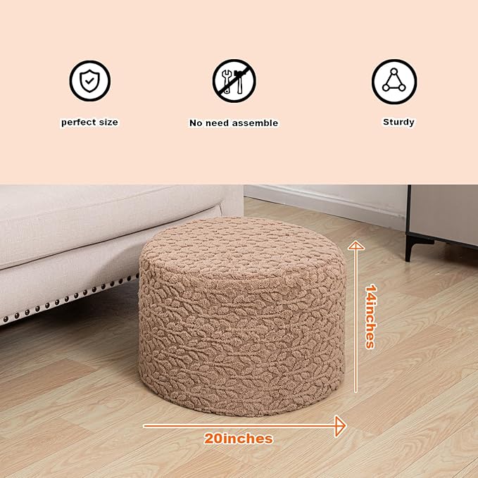 Round Pouf Ottoman 20 x 20 x 14 Inches Boho Poof Home Decor Floor Pouffe Ottoman Foot Rest for Couch Sofa Bean Bag Chairs Living Room Bedroom (Caramel)
