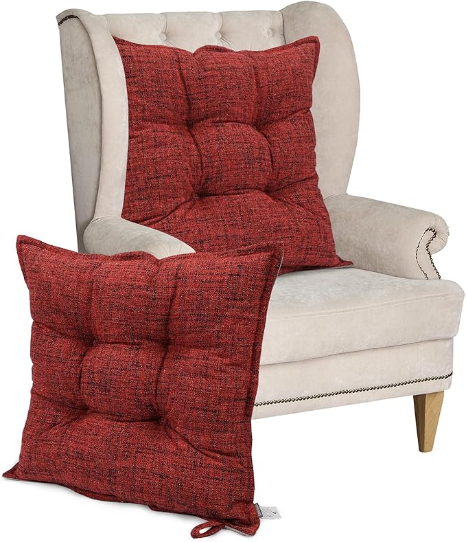 SINSOSSO Large Floor Pillows 22", Thickened Bite-Size Memory Foam Square Non-Slip Cushions for Office Back Support/Yoga/Chair Seat, Fashionable Color-Blocked Fabric & Washable, Red, 2 PCS