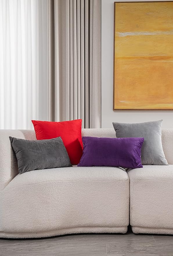 Lumbar Pillow Covers 12x20 Purple: Pack of 2 Cozy Soft Velvet Rectangular Modern Luxury Decorative Throw Pillow Cases for Sofa Couch Living Room Bed Home Decor