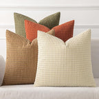 MIULEE Modern Farmhouse Decorative Pillow Covers 16x16 Inch Set of 4 Natural Rustic Throw Pillows Neutral Warm Soft Corduroy Couch Pillowcases Home Decor for Sofa Living Room Bed Brown Green