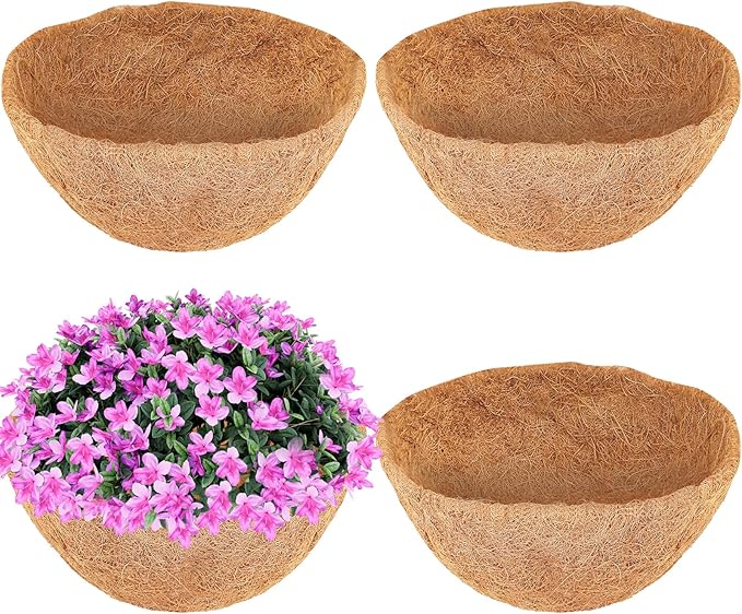 Coco Liners for Planters, 4-Pack 20 Inch Round Hanging Basket Liners, 100% Natural Coconut Fiber Basket Replacement Liners for Hanging Baskets Planters Flowers, Plants, Vegetables (20'' Pack of 4)