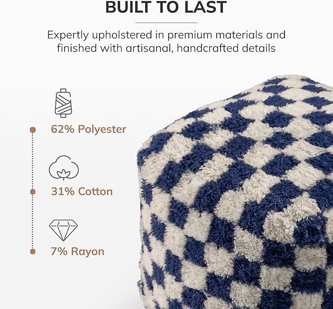 Anji Mountain Pouf Ottoman Foot Rest, Handmade Ottoman Pouf, Comfortable Foot Stool, Decorative Floor Seating for Living Room Decor, Bedroom & Home Décor Accent - Navy