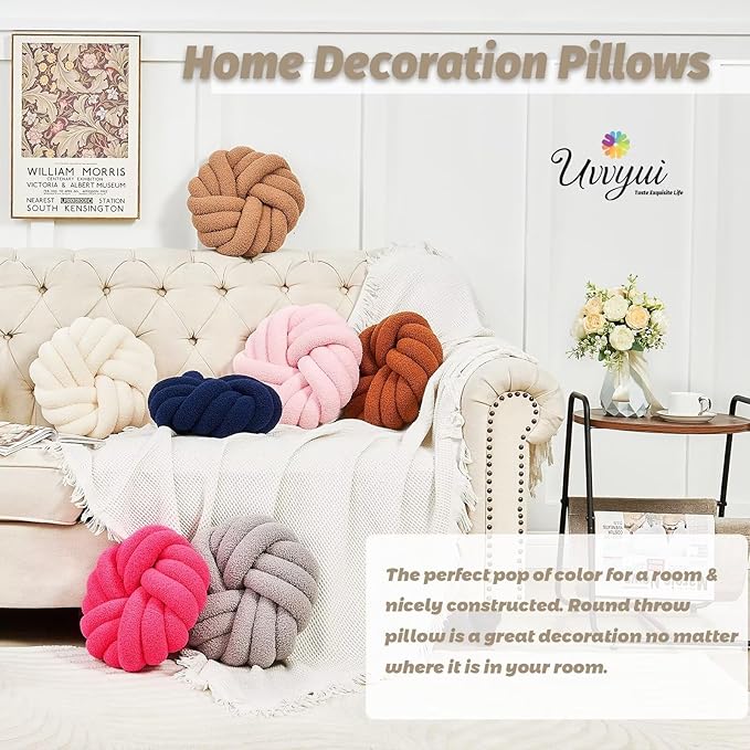 Uvvyui Knot Pillows, 14 Inch Decorative Throw Pillows Round Pillows Cushion, Soft Handmade Knotted Ball Pillow Plush Cushion Home Decor for Bed Couch Living Room (Orange, 14 Inch)