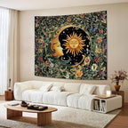 Apdidl Sun and Moon Hippie Decor Tapestry for Bedroom, Boho Hippy Mystic Floral Tapestries Wall Hanging Aesthetic, Vintage Mandala Plants Moon Cute Backdrop Wall Decor for Living Room Dorm 51"X60"