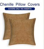 CaliTime Throw Pillow Covers Decorative 26 X 26 Inches Pack of 2 Cotton Thread Stitching Edges Solid Dyed Soft Chenille Cushion Cases for Couch Sofa Bed Living Room Farmhouse Apricot Brown