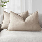 Foindtower Pack of 2, Decorative Linen Soild Throw Pillow Covers Soft Accent Lumbar Cushion Case Farmhouse Pillowcase for Chair Couch Sofa Bedroom Living Room Home Decor 12 x 20 Inch Natural Linen