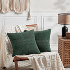 Fancy Homi Set of 2 Dark Green Decorative Throw Pillow Covers 22x22 Inch for Living Room Couch Bed, Boho Farmhouse Forest Green Home Decor, Soft Corss Corduroy Patchwork Textured Cushion Case