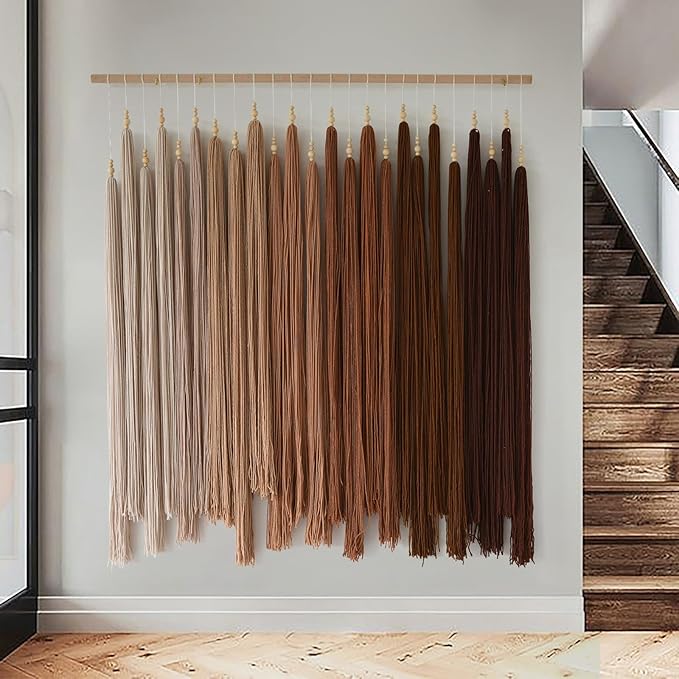 IOWER Macrame Wall Hanging Yarn Fiber Wall Art Beaded Tassel Home Decor for Bedroom Living Room 39" W x 45" L