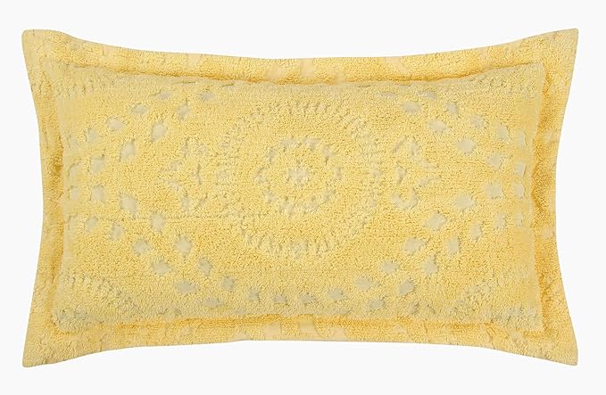 Better Trends Rio Collection is Super Soft and Light Weight in Floral Design 100% Cotton Tufted Unique Luxurious Machine Washable Tumble Dry, King Sham, Yellow