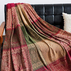 AIVIA Boho Sofa Couch Throw Blanket Slipcover, Bed Recliner Chair Throws Sofa Cover Colorful Chenille Woven Bohemian Decor - Large Oversized 87" x 103" Green Wine Red
