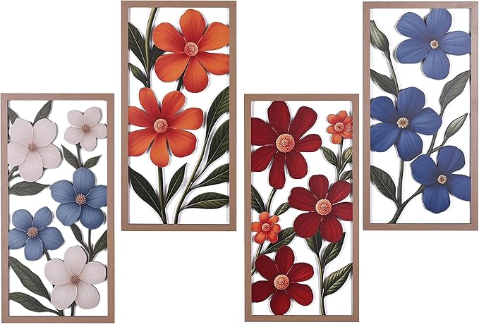 suruim Boho Wall Art Set of 4, Abstract Geometric Wooden Wall Decor, Mid-Century Modern Aesthetic Artwork with Arch, Vase & Botanical Design for Modern Home Decor for Bedroom, Office & Living Room(G)