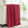 Exclusivo Mezcla Knit Throw Blanket with Fringes for Couch, Reversible Super Soft and Warm Woven Boho Throw for All Season, Home Decor, 50"x60", Red