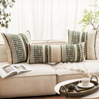 ANRODUO Pack of 2 Boho Decorative Throw Pillow Covers 20x20 Farmhouse Cushion Case Striped Chenille Pillow Cases Square Pillow Covers Accent Neutral Pillowcase for Sofa Couch Bed, Dark Green Stripe