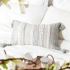 BlissBlush Gray Decorative Lumbar Pillow Cover 14x24, Boho Accent Throw Pillow Case for Couch Sofa Bed, Modern Farmhouse Textured Lumbar Cushion Bedroom Living Room, Cover ONLY
