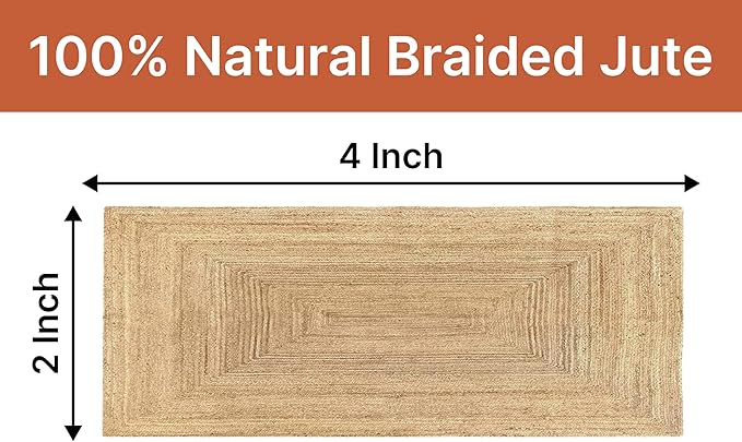 MDS Pack of 1 Handwoven Braided Jute Area Rug 2x4 Rectangular - 100% Natural Burlap Reversible Accent Rugs for Home Decor, Living Room, Doormat, Kitchen, Entryway Rug, Rustic, Farmhouse (2'x4')