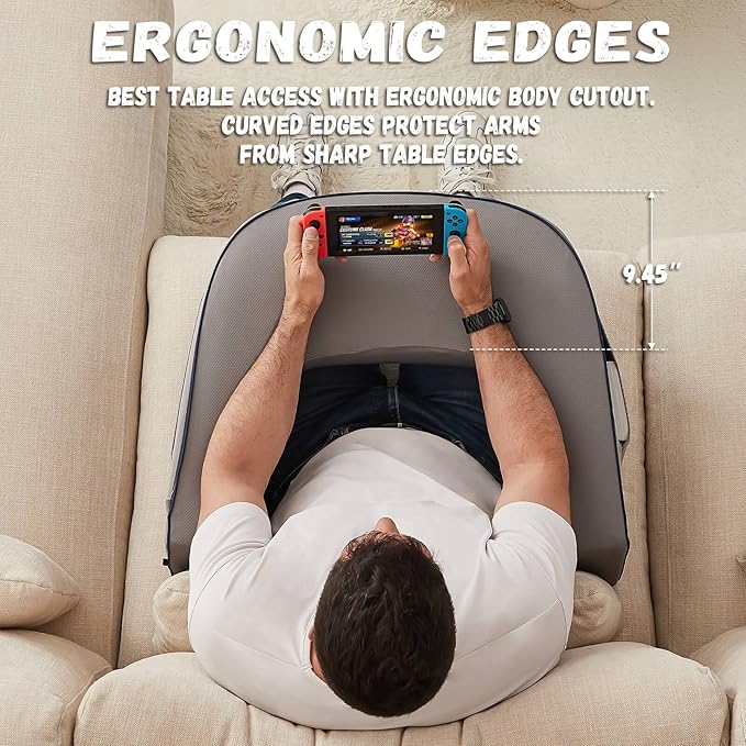 Reading Pillow with Armrests – Extra Large Memory Foam Gaming Pillow for Adult, Lap Desk for Laptop, Arm Rest for Working, Crocheting, Playing Game or Siting in Bed, Floor, Sofa, (Grey)