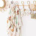 BabyWhale Muslin Swaddle Blanket with Hat and Headband Bow, Animals Print Swaddle Set for Baby Boys ＆ Girls, Newborn Silky Soft Receiving Blanket Wrap, 47x47 inches