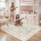 Lahome Sylvie Pink Washable Rugs for Bedroom Girls 6x9, Boho Floral Living Room Rugs Non-Slip, Soft Low-Pile Nursery Carpet for Dining Room Kids Dorm Decor, Blush