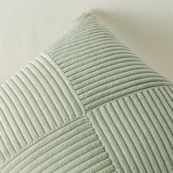Topfinel Decorative SageGreen Throw Pillow Covers 22x22 Inch, Soft Corduroy Pillow Covers Textured Striped Patchwork Cushion Cases for Couch Sofa Bed Cute Autumn Home Decor 2 Packs