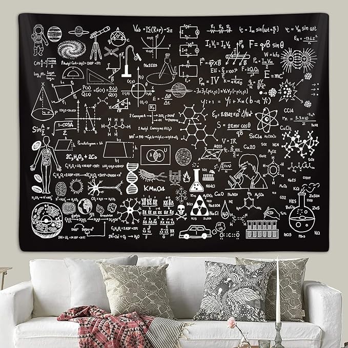 Classroom Tapestry for Science Lab Backdrop Decorations, Math Science Theme Table Cloth Tapestries Wall Hanging for Bedroom College Dorm Living Room School Decor 80X60", Education Poster Blanket