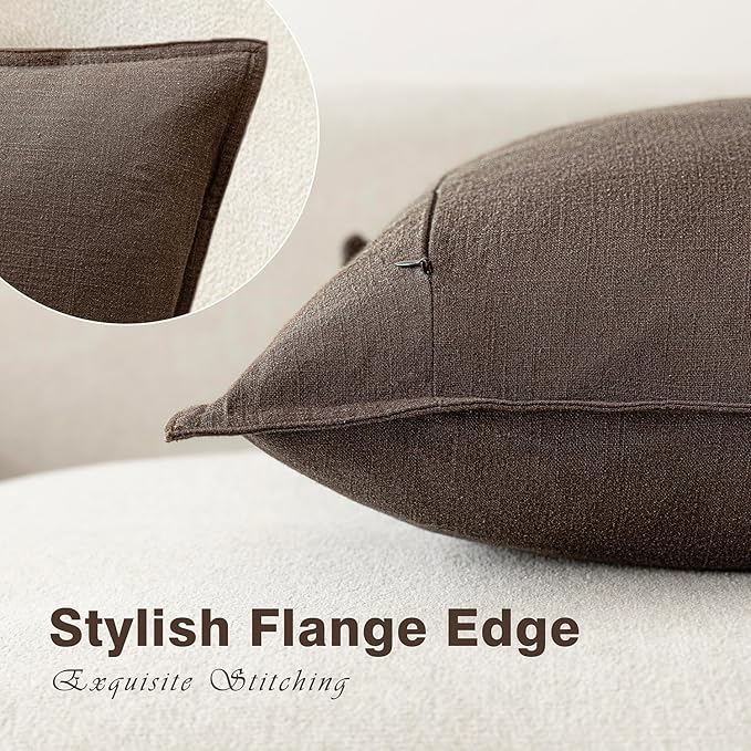 Foindtower Pack of 2, Decorative Linen Soild Throw Pillow Covers Soft Accent Cushion Case Boho Farmhouse Neutral Pillowcase for Couch Sofa Bedroom Living Room Home Decor 18 x 18 Inch Reddish Brown