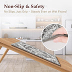 Boho Kitchen Mats for Floor 2 Piece Set Anti Fatigue Cushioned PVC Kitchen Rugs Non Slip Waterproof Farmhouse Mats 2/5 Inch Comfort Standing Mat for Sink, Laundry, Office, 17.3"x47"+17.3"x28", Grey