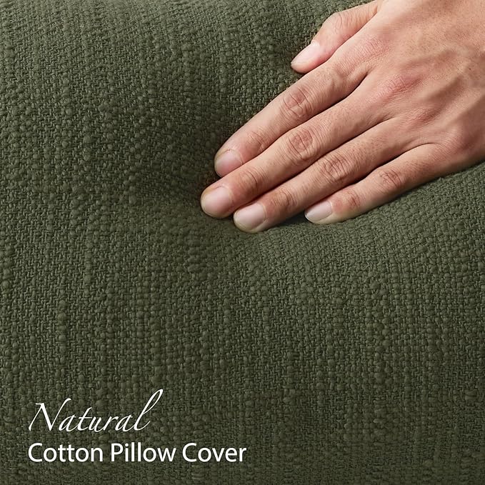 Kevin Textile 14x36 Inch Long Lumbar Pillow Cover 1 Pack Boho Fringe Decorative Rectangle Cushion Case with Tassels Neutral Cotton Woven Textured Farmhouse for Living Room Couch Sofa Bed, Olive Green