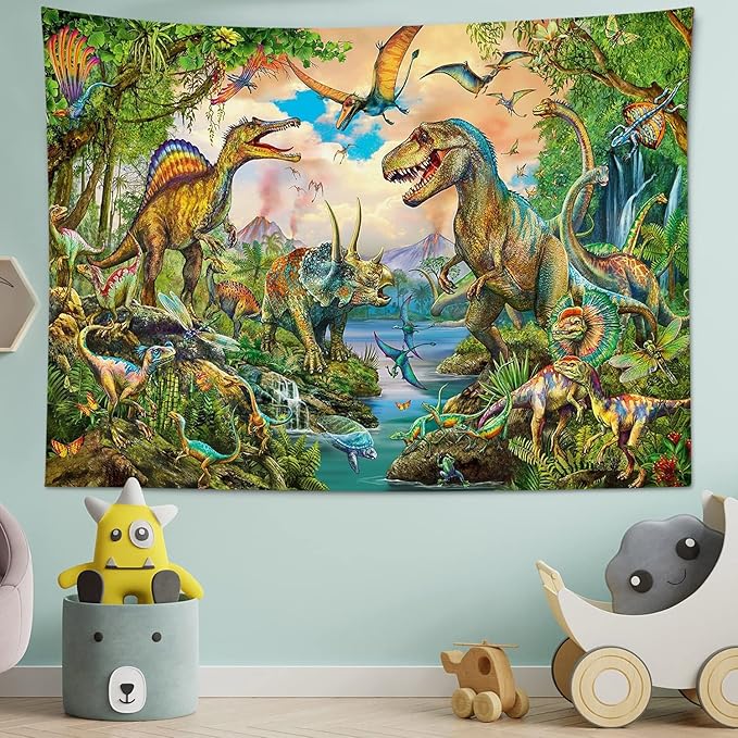 LB Dinosaur Tapestry Wild Animal Wall Hanging Tropical Plants Tapestries for Kids Bedroom Living Room Dorm Wall Decor Boys Birthday Party Backgroud,59x51 Inch