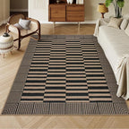Beevia Striped 5x7 Black Jute Rug, Washable Outdoor Indoor Carpet for Living Room Dining Room, Farmhouse Modern Non-Slip Non-Shedding Rug for Patio Deck Porch Decor (Black, 5x7ft)