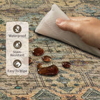 8x10 Area Rugs for Living Room Bedroom, Large Washable Rug, Brown Vintage Retro Boho Rug, Non Slip & Low Pile Faux Wool Thin Carpet for Indoor Dining Room and Kids Room(Brown 8x10ft)
