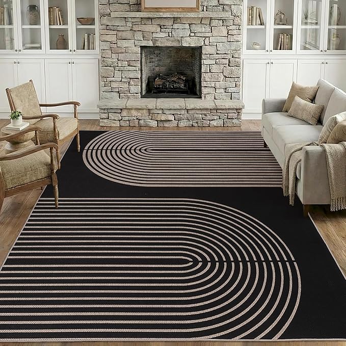 GarveeHome Modern Rainbow 8x10 Easy Jute Area Rug for Living Room -Farmhouse Indoor/Outdoor Carpet, Non-Slip & Non Shedding for Bedroom, Dining Room, Office, Backyard Patio