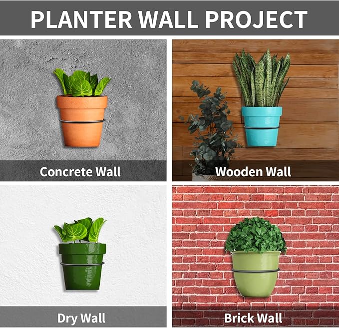 8 Inch Wall Mounted Plant Holder,Plant Wall Mount,Flower Pot Holder for Outside,Wall Planters for Indoor Plants (6 Pack)