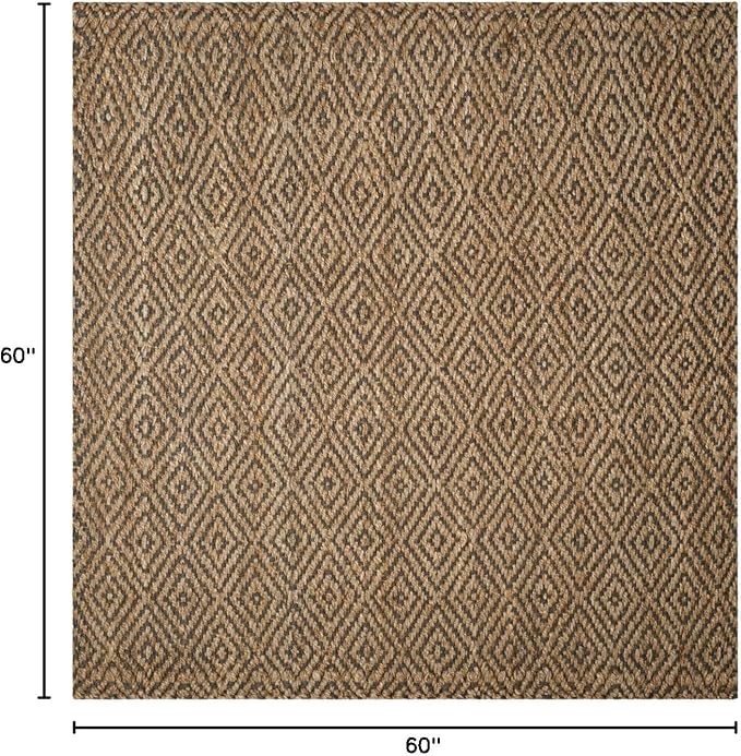 SAFAVIEH Natural Fiber Collection Area Rug - 5' Square, Natural & Grey, Handmade Jute, Ideal for High Traffic Areas in Living Room, Bedroom (NF181D)
