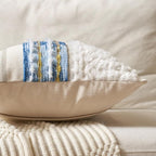 Aeckself Boho Chenille Tufted Throw Pillow Covers 18x18 Inch Set of 2, Farmhouse Decorative Striped Square Pillow Covers Accent Neutral Pillowcase for Living Room Couch Bed, Blue