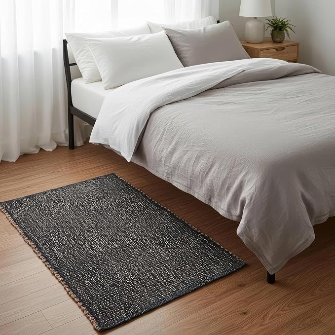 Charcoal Gray 20X30 Jute Rug Braided Construction - Farmhouse Woven Carpet - Mid-Century Modern Floor Covering for Entryway or Kitchen, 20" x 30"