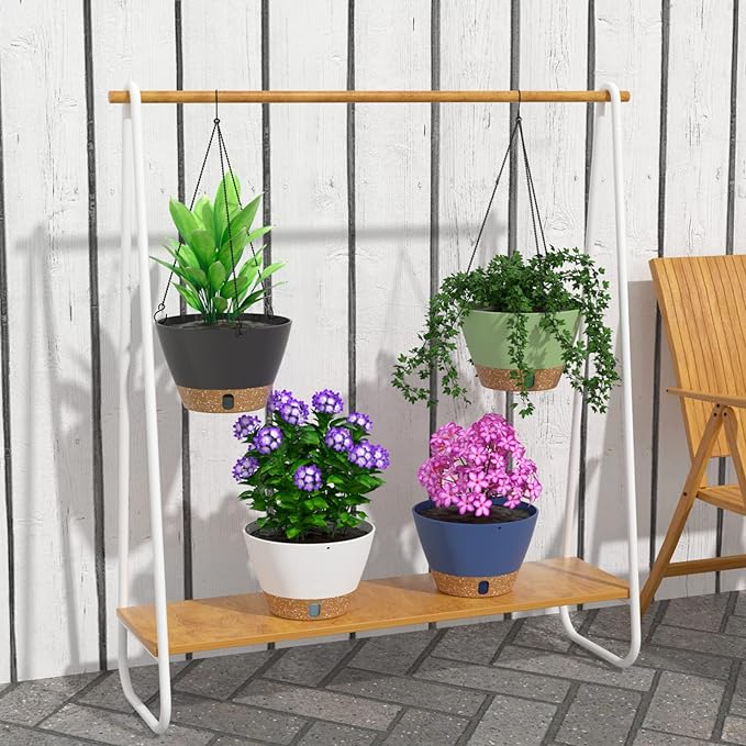 ZMTECH 2 Pack 8 Inch Hanging Planters for Indoor Plants, Modern Blue Hanging Planter with Visible Water Level Window & Removable Tray, Decorative Plant Hanger Indoor for Home Decor