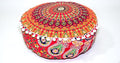 CRAFT KALA Red Peacock Large Hippie Mandala Meditation Floor Ottoman Pillow Cushion Pouf Cover Square Poufs Bohemian Circle Floor Cushion Case Outdoor Fireplace Yoga Living Room Decor Cover 18" Round