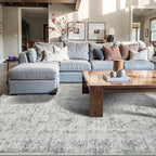 5x7 Area Rugs for Living Room Bedroom, Grey Washable Rug, Vintage Abstract Boho Rug, Non Slip & Low Pile Faux Wool Carpet for Indoor Dining Room and Farmhouse(Grey 5x7ft)