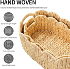 Scalloped Basket Set of 2,Water Hyacinth Basket for Organizing and Decor,Hand-Woven Wicker Storage Baskets with Built-In Handles for Nursery,Gift,Laundry