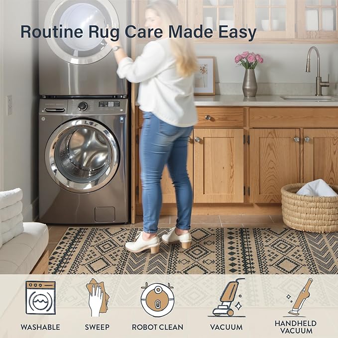 Lahome Easy Jute Boho Area Rugs for Entryway, 3x5 Washable Rug Non Slip Indoor Outdoor Carpet, Small Geometric Print Distressed Rugs, Low Pile Front Door Carpet for Porch Balcony