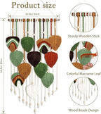 MEIVINES Macrame Wall Hanging Boho Woven Tapestry,Chic Home Decor Modern Bohemian Handmade Leaf Feather Tapestry Wall Art Decor for Bedroom Living Room Nursery Apartment Backdrop 16 X 34 Inch