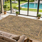 9x12 Washable Area Rugs for Living Room, Stain Resistant Vintage Rugs for Dining Room Under Kitchen Table, Bedroom, Floral Low Pile Non-Slip Large Carpet (9 x 12 Goldenrod)