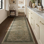 Medallion 3x7 Hallway Runner Rug, Washable Non Slip Runners for Kitchen Floor, Low Pile Thin Distressed Vintage Runner Carpet for Entryway/Mudroom/Foyer/Bathroom/Bedroom, Multi Brown/Olive