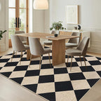 GarveeHome 9x12 Checkered Easy Jute Rugs for Bedroom Machine Washable Large Rugs Non-Slip Backing Modern Neutral Stain Resistance Carpets for Farmhouse Patio Dining Room Backyard Black